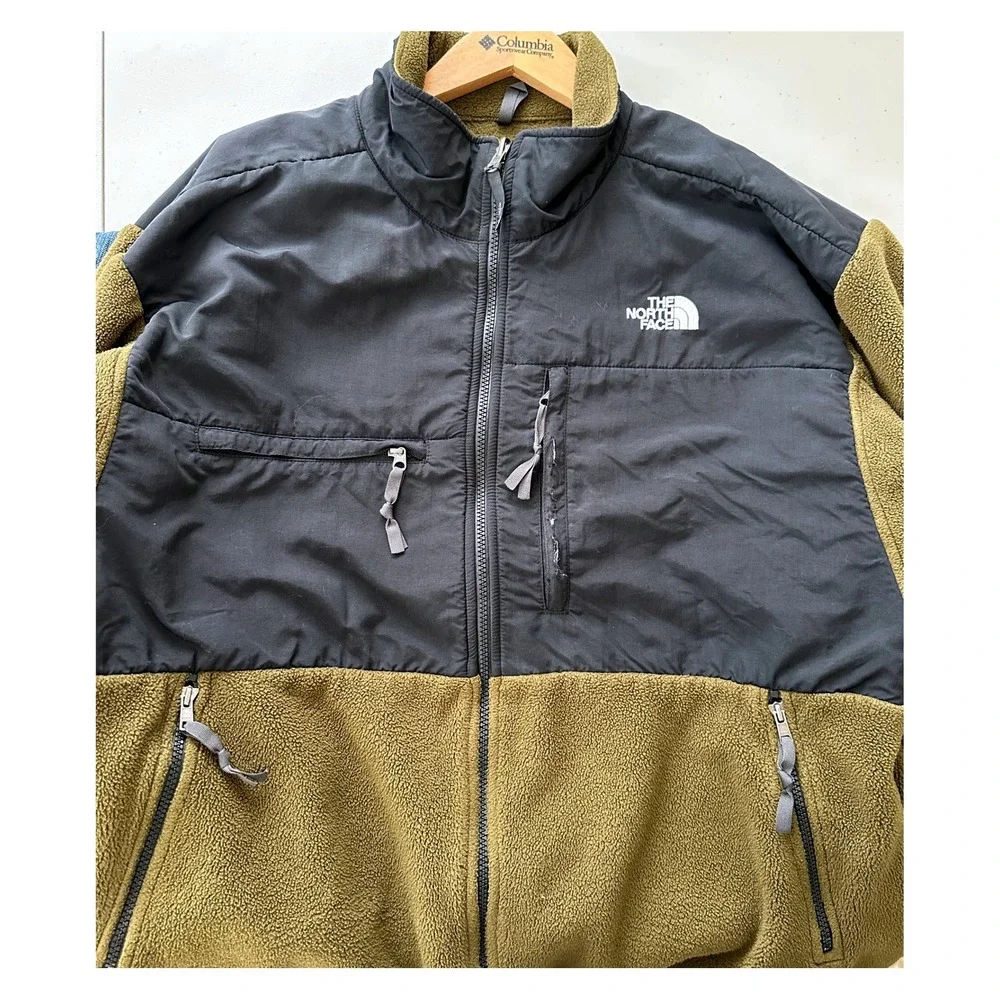Vintage The North Face Denali Fleece Jacket Mens XXL Olive Green Black Full Zip